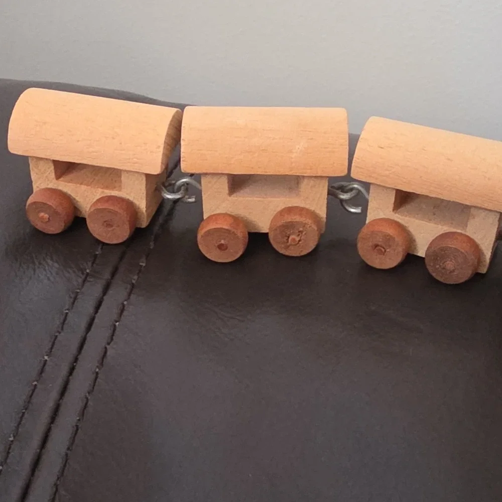 Handcrafted Wooden Toy Train Set. Natural Wood, 4 Piece